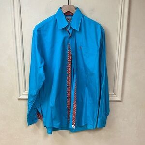 CINCH Mens Shirt Button Down Long Sleeve Teal Orange Pattern
